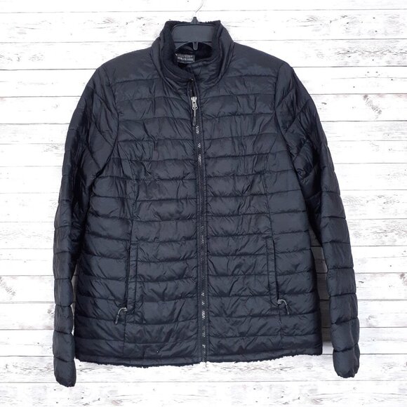 Jackets & Blazers - Heat Keep Womens Puffer Coat M Faux Fur Lining Black Zip Pockets CL